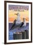 South Haven, Michigan - Seagulls-Lantern Press-Framed Art Print