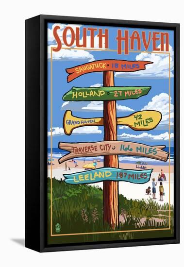 South Haven, Michigan - Sign Post-Lantern Press-Framed Stretched Canvas