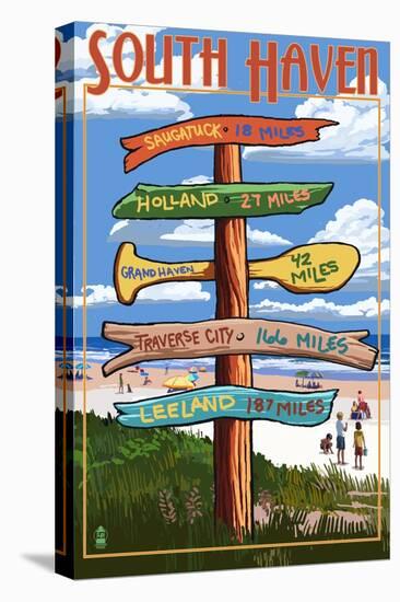 South Haven, Michigan - Sign Post-Lantern Press-Stretched Canvas