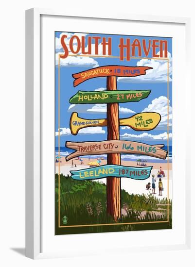 South Haven, Michigan - Sign Post-Lantern Press-Framed Art Print