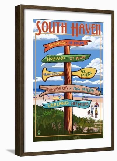 South Haven, Michigan - Sign Post-Lantern Press-Framed Art Print