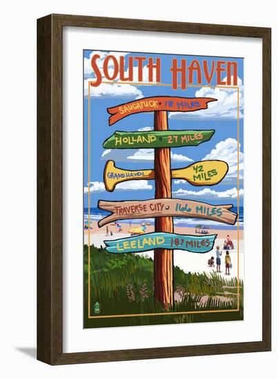South Haven, Michigan - Sign Post-Lantern Press-Framed Art Print