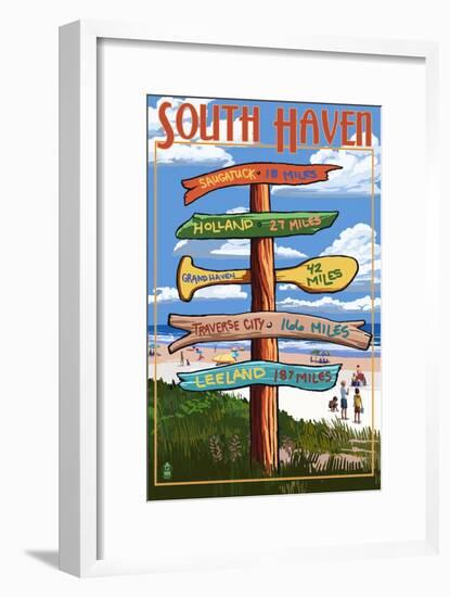 South Haven, Michigan - Sign Post-Lantern Press-Framed Art Print