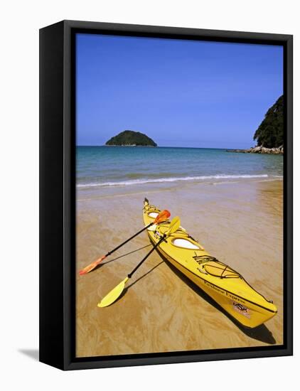 South Island, Nelson, Kayak on Onetahuti Beach in Abel Tasman National Park, New Zealand-Christian Kober-Framed Stretched Canvas