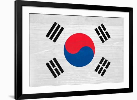 South Korea Flag Design with Wood Patterning - Flags of the World Series-Philippe Hugonnard-Framed Art Print