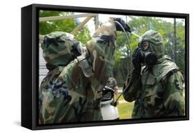 South Korean Airmen Assist in Mask Washing Decontamination-null-Framed Stretched Canvas