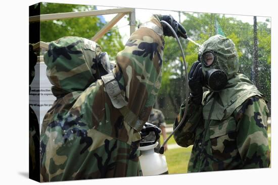 South Korean Airmen Assist in Mask Washing Decontamination-null-Stretched Canvas