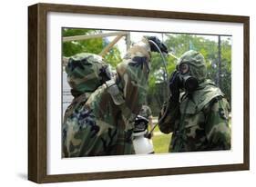 South Korean Airmen Assist in Mask Washing Decontamination-null-Framed Photographic Print