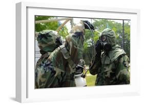 South Korean Airmen Assist in Mask Washing Decontamination-null-Framed Photographic Print