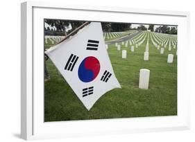 South Korean Flag Hanging at 2014 Memorial Day Event, Los Angeles National Cemetery, California, US-Joseph Sohm-Framed Photographic Print