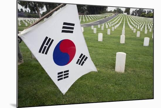 South Korean Flag Hanging at 2014 Memorial Day Event, Los Angeles National Cemetery, California, US-Joseph Sohm-Mounted Photographic Print