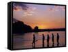 South Luangwa National Park, Walking Safari Crosses Kapamba River at Sunset, Zambia-John Warburton-lee-Framed Stretched Canvas