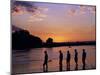 South Luangwa National Park, Walking Safari Crosses Kapamba River at Sunset, Zambia-John Warburton-lee-Mounted Photographic Print