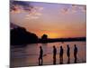 South Luangwa National Park, Walking Safari Crosses Kapamba River at Sunset, Zambia-John Warburton-lee-Mounted Photographic Print