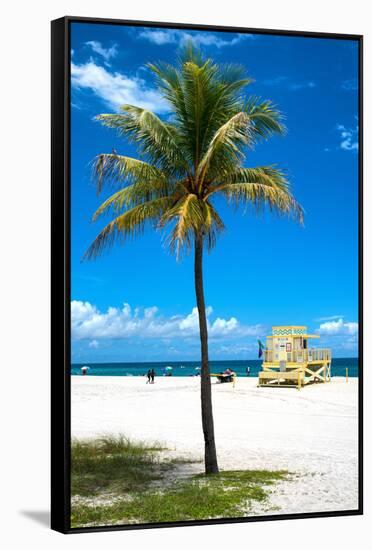 South Miami Beach Landscape with Life Guard Station - Florida - USA-Philippe Hugonnard-Framed Stretched Canvas