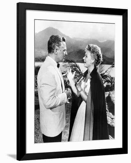 South Pacific, from Left, Rossano Brazzi, Mitzi Gaynor, 1958-null-Framed Photo