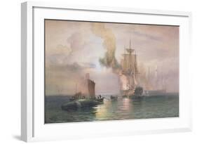 South Sea Whalers Boiling Blubber, with Whale Alongside, C.1875-85-Oswald Walter Brierly-Framed Giclee Print