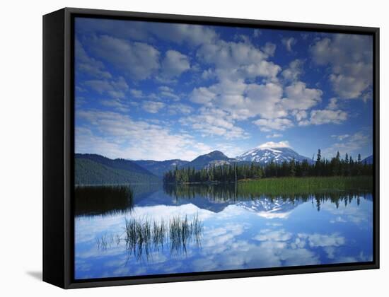 South Sister reflects in Sparks Lake, Deschutes National Forest, Oregon, USA-Charles Gurche-Framed Stretched Canvas