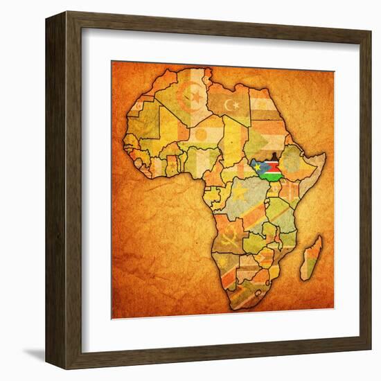 South Sudan on Actual Map of Africa-michal812-Framed Art Print