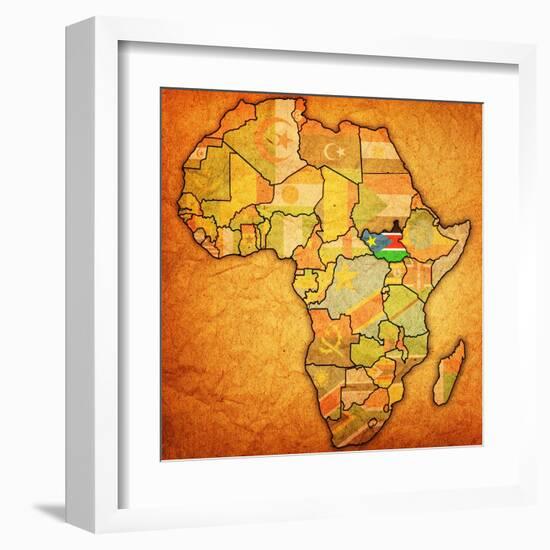 South Sudan on Actual Map of Africa-michal812-Framed Art Print