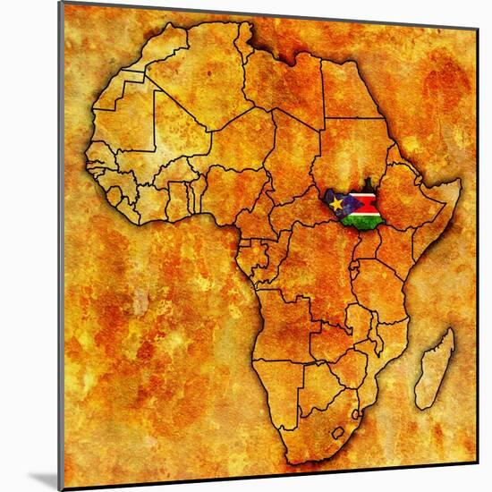 South Sudan on Actual Map of Africa-michal812-Mounted Art Print