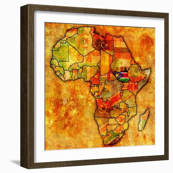 South Sudan on Actual Map of Africa-michal812-Framed Art Print