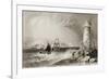 South Wall Lighthouse with Howth Hill in the Distance, Dublin-William Henry Bartlett-Framed Giclee Print