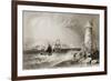 South Wall Lighthouse with Howth Hill in the Distance, Dublin-William Henry Bartlett-Framed Giclee Print