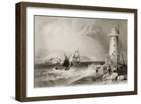 South Wall Lighthouse with Howth Hill in the Distance, Dublin-William Henry Bartlett-Framed Giclee Print