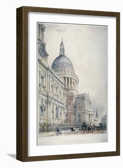 South-West View of St Paul's Cathedral from St Paul's Churchyard, City of London, 1842-Charles Walter Radclyffe-Framed Giclee Print