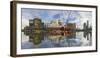 South Wharf skyline at dawn, Melbourne, Victoria, Australia-Ian Trower-Framed Photographic Print