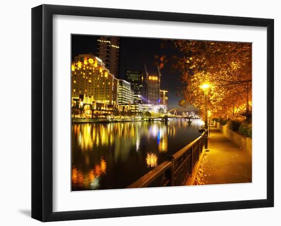 Southbank, Yarra River, and Flinders Walk, Melbourne, Victoria, Australia-David Wall-Framed Premium Photographic Print