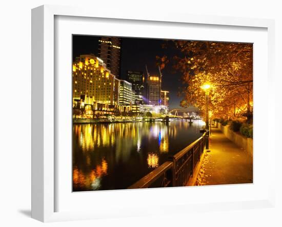 Southbank, Yarra River, and Flinders Walk, Melbourne, Victoria, Australia-David Wall-Framed Premium Photographic Print