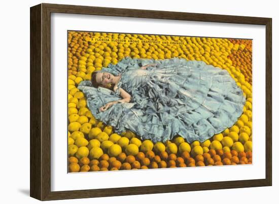 Southern Belle Lying on Oranges, Florida-null-Framed Art Print