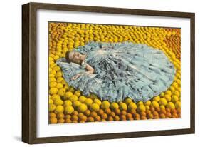 Southern Belle Lying on Oranges, Florida-null-Framed Art Print