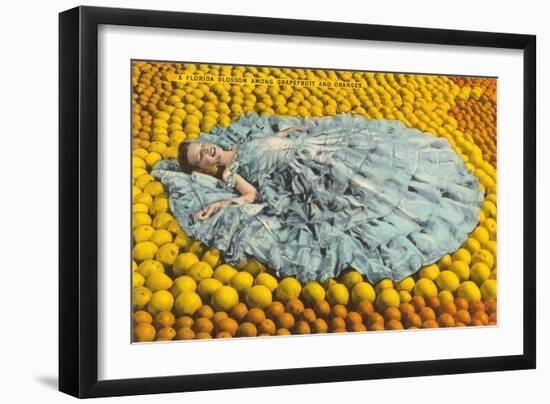 Southern Belle Lying on Oranges, Florida-null-Framed Art Print