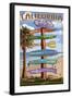 Southern California Beaches - Destination Sign-Lantern Press-Framed Art Print