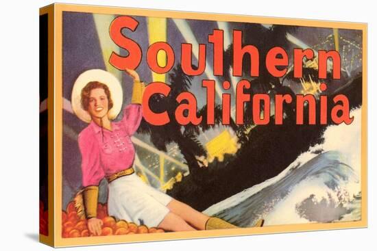 Southern California, Lady on Oranges-null-Stretched Canvas