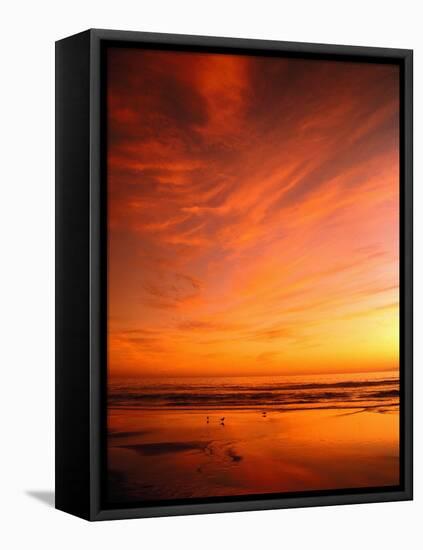 Southern California Sunset at Beach-Mick Roessler-Framed Stretched Canvas