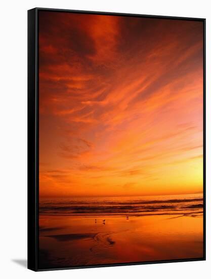 Southern California Sunset at Beach-Mick Roessler-Framed Stretched Canvas