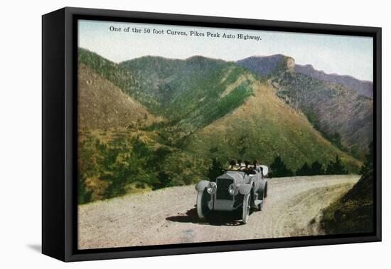 Southern Colorado, View of Tourists Driving on the Pikes Peak Highway-Lantern Press-Framed Stretched Canvas