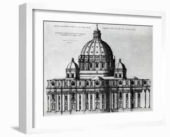 Southern Facade of St. Peter's Basilica in Vatican from Drawing by Michelangelo-null-Framed Giclee Print