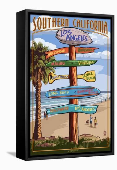 Southern Los Angeles, California - Destination Sign-Lantern Press-Framed Stretched Canvas