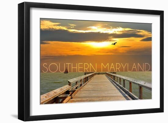 Southern Maryland - Pier at Sunset-Lantern Press-Framed Art Print