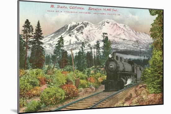 Southern Pacific Railroad and Mt. Shasta, California-null-Mounted Art Print