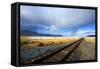 Southern Pacific Railway under Storm Clouds, Black Rock Desert,Nevada-Richard Wright-Framed Stretched Canvas