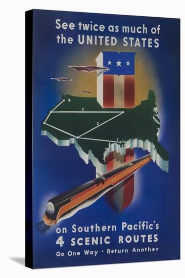 Southern Pacific's 4 Scenic Routes Travel Poster-null-Stretched Canvas