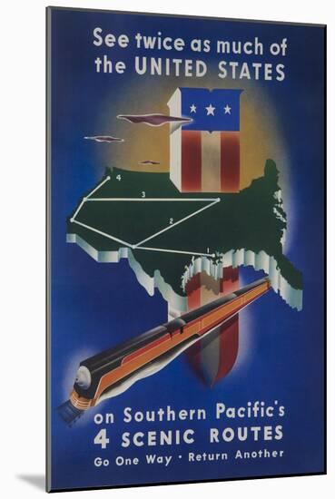 Southern Pacific's 4 Scenic Routes Travel Poster-null-Mounted Giclee Print