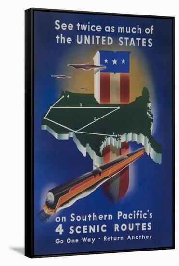 Southern Pacific's 4 Scenic Routes Travel Poster-null-Framed Stretched Canvas