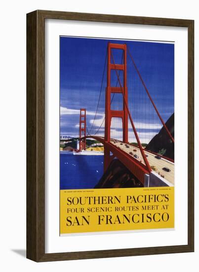 Southern Pacific's Four Scenic Routes Meet at San Francisco Travel Poster-null-Framed Giclee Print